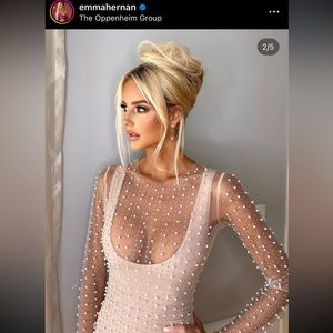 Beach Bunny - Champagne Nights Pearl Mesh Dress - in Nude - size Small